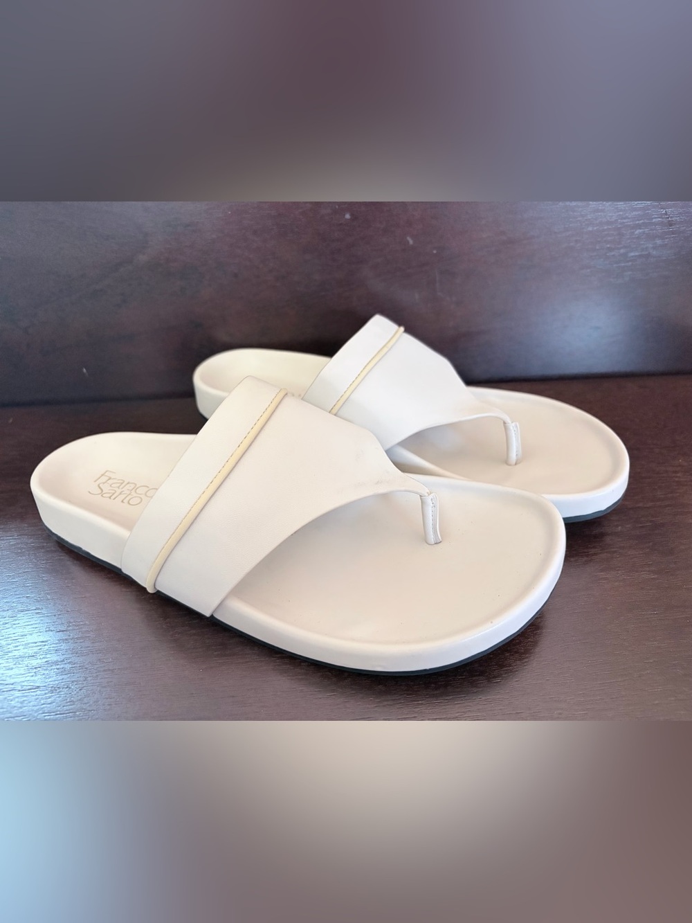 Franco Sarto Cream Thong Sandals with Subtle Trim -Sz 8